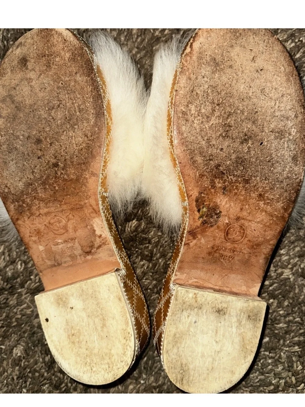 Chanel White Fur Slide Sandals Size 38.5